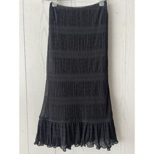 Vtg Y2K 90s Beau Bois Black Shirred Fitted Maxi Skirt Low Waist Sheer Lined Sz S